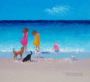 Mädchen und Hunde am Strand Ölgemälde